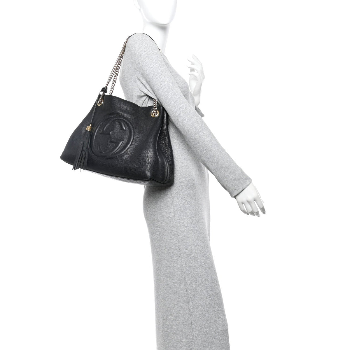 Pebbled Calfskin Medium Soho Chain Shoulder Bag Black wholesalehk.shop