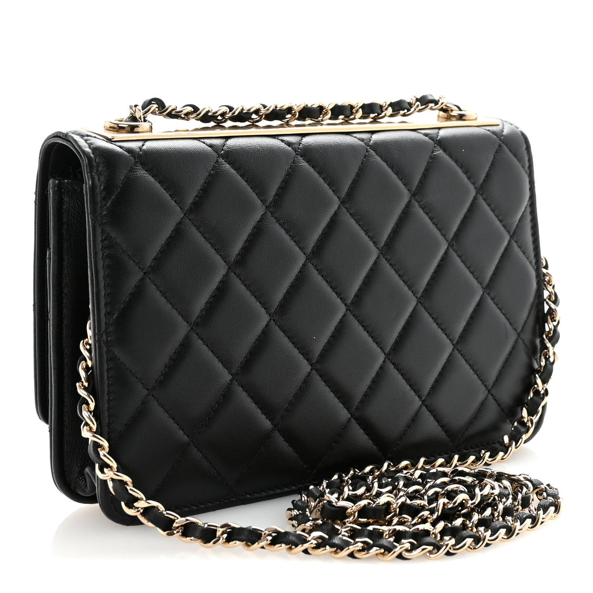 Lambskin Quilted Trendy CC Wallet On Chain WOC Black wholesalehk.shop