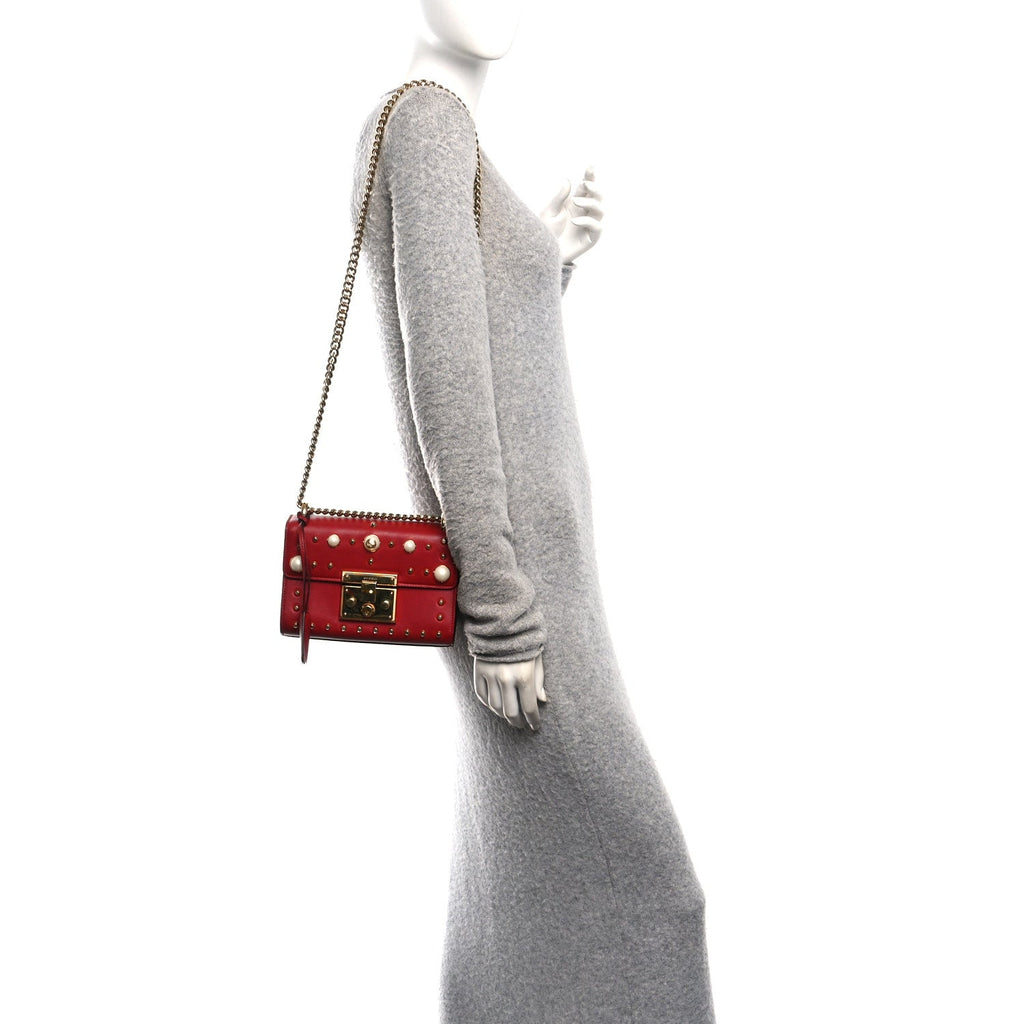 Calfskin Studded Small Padlock Shoulder Bag Hibiscus Red £¨ Direct shipment via from wholesalehk.shop