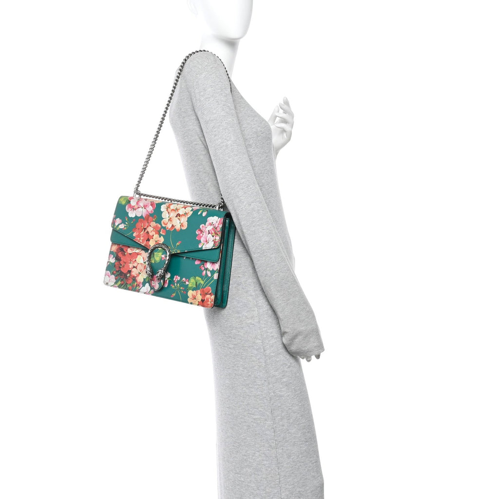 Calfskin Blooms Print Medium Dionysus Shoulder Bag Bright Emerald Multicolor wholesalehk.shop