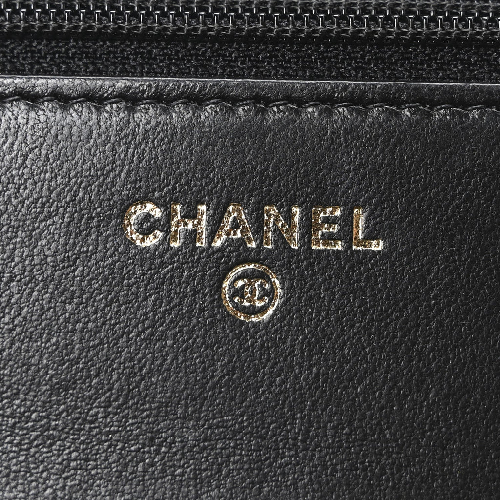 Lambskin Quilted Golden Class Wallet on Chain WOC Black wholesalehk.shop