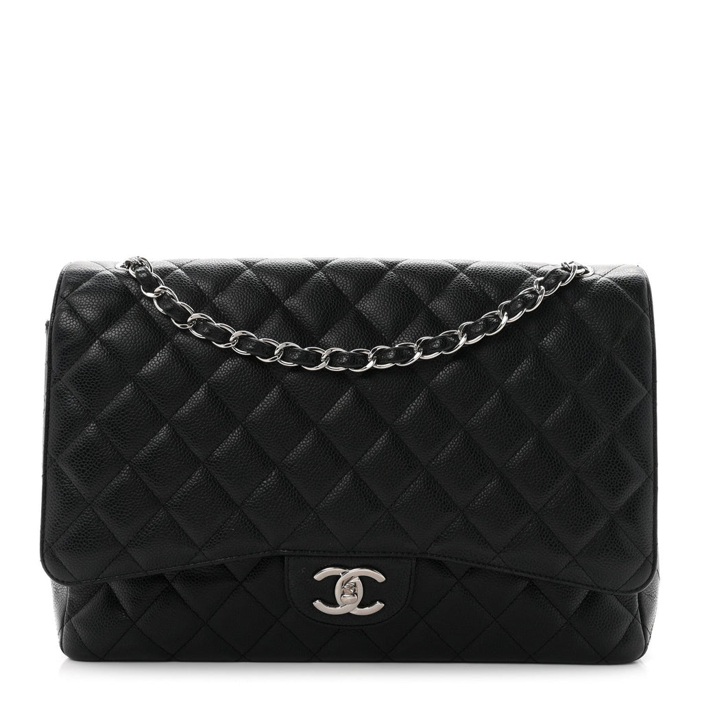 Caviar Quilted Maxi Double Flap Black wholesalehk.shop