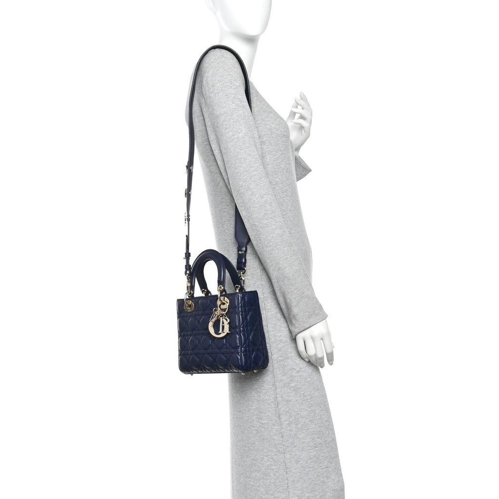 Lambskin Cannage Small Lucky Badges My Lady Dior Navy wholesalehk.shop