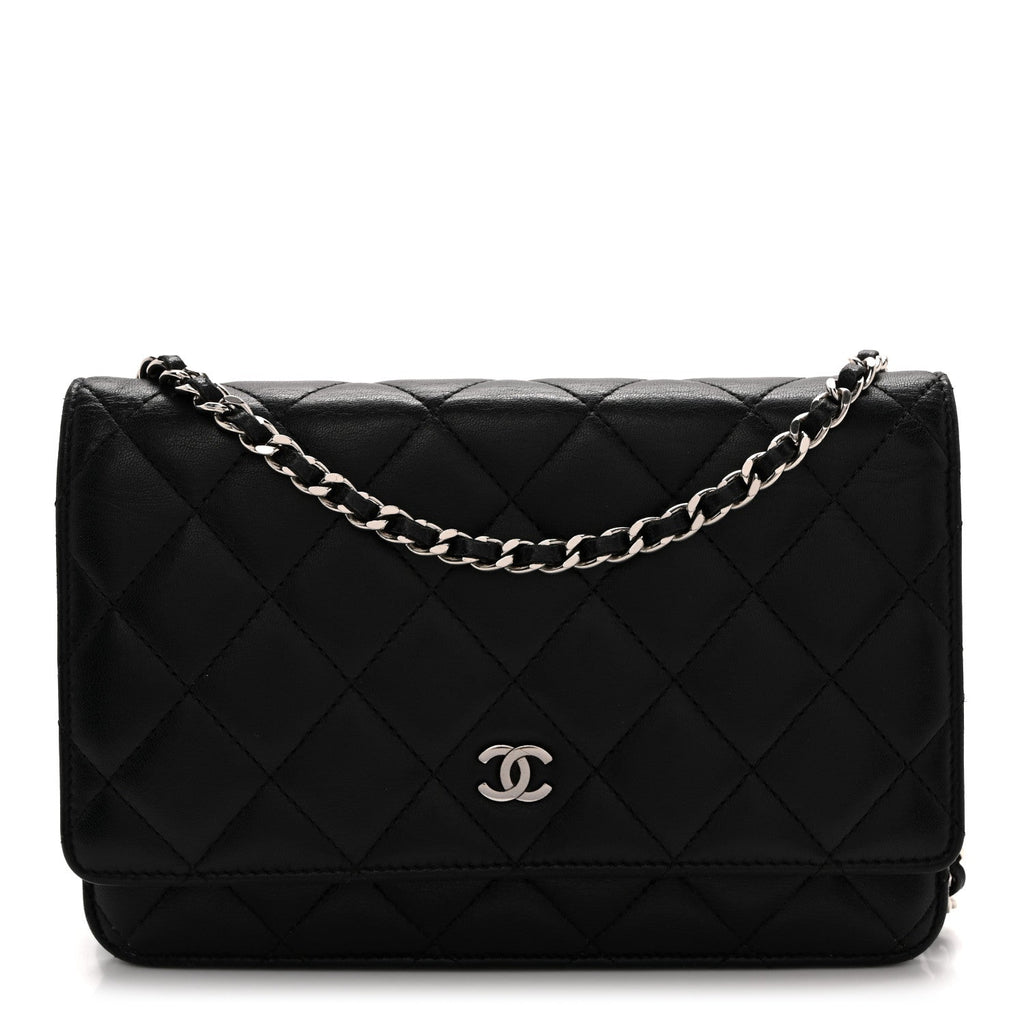 Lambskin Quilted Wallet On Chain WOC Black wholesalehk.shop