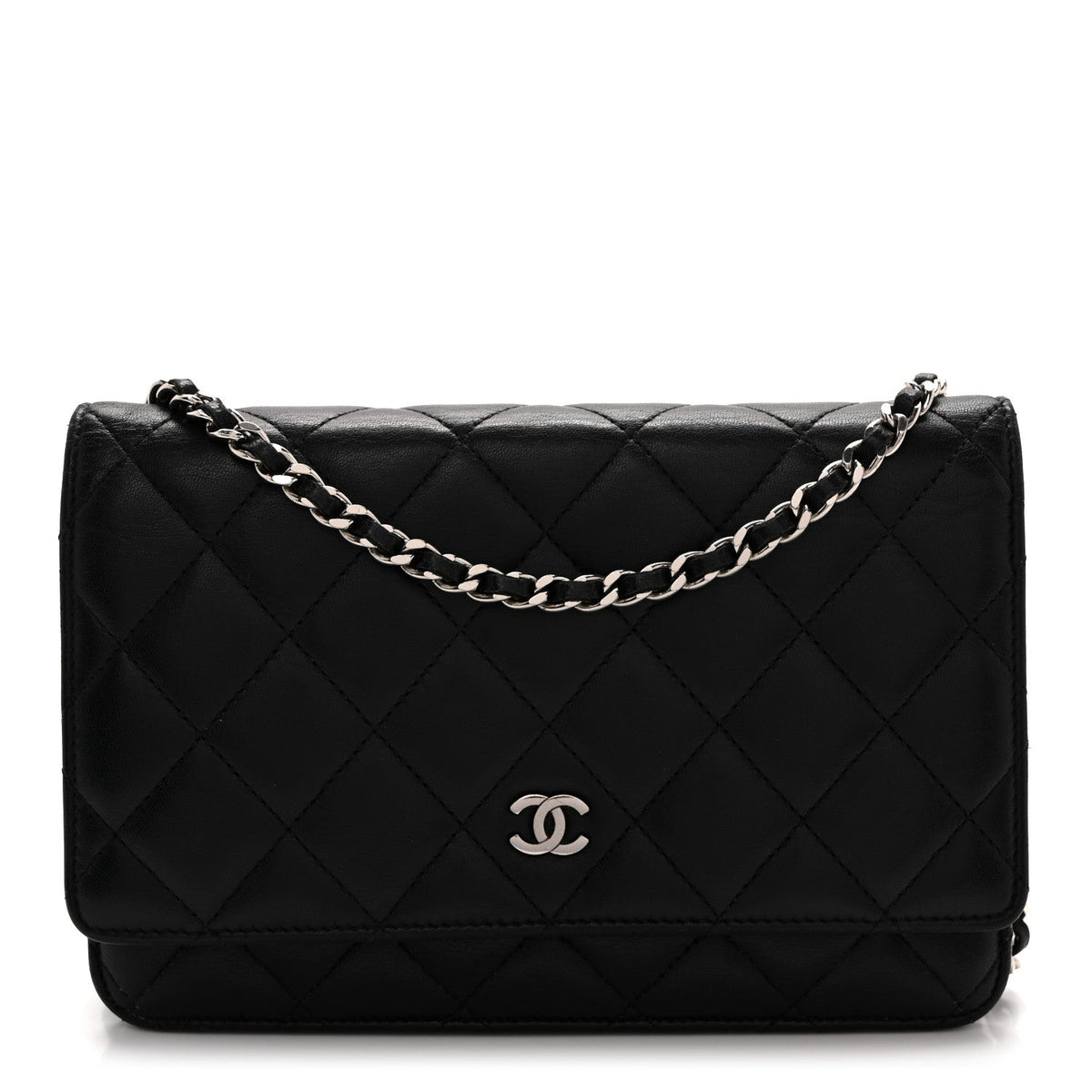 Lambskin Quilted Wallet On Chain WOC Black wholesalehk.shop