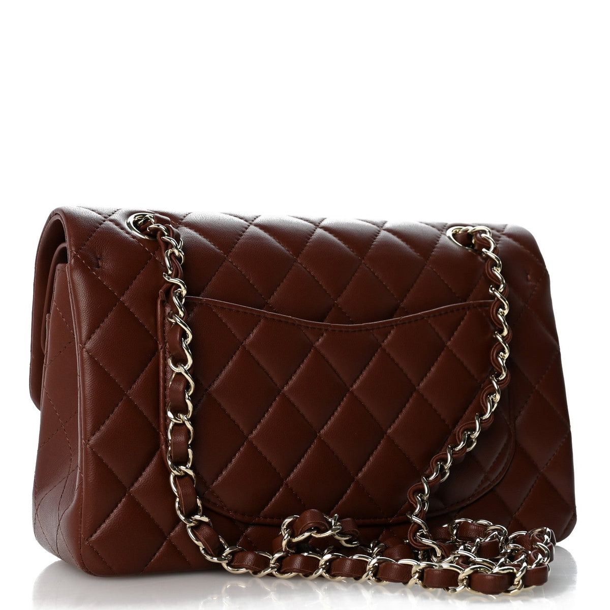 Lambskin Quilted Small Double Flap Dark Brown wholesalehk.shop