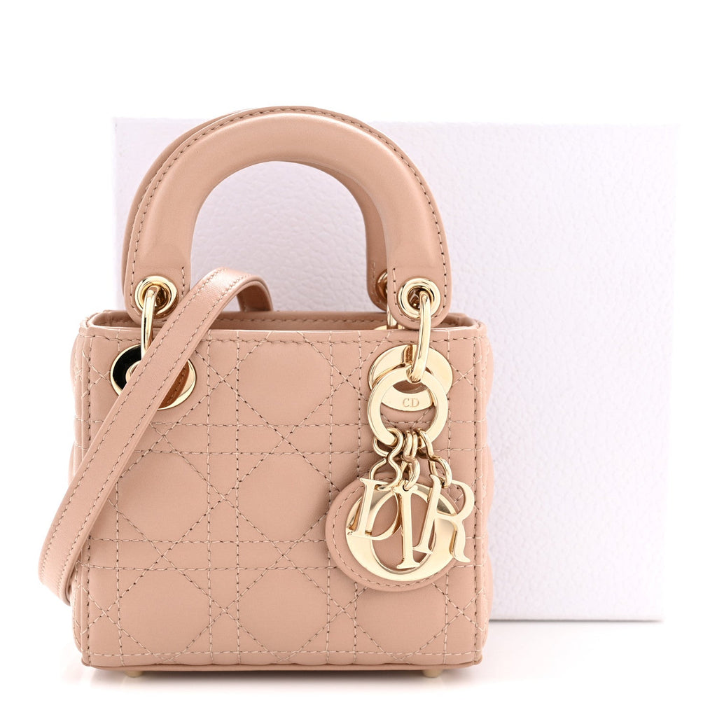 Lambskin Cannage Micro Lady Dior Rose Des Vents wholesalehk.shop