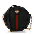 Grained Calfskin Web Mini Ophidia Round Shoulder Bag Black wholesalehk.shop