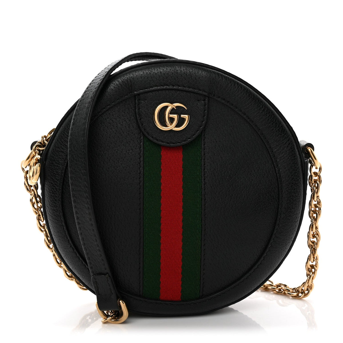 Grained Calfskin Web Mini Ophidia Round Shoulder Bag Black wholesalehk.shop