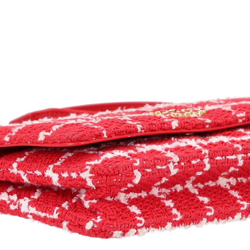 Tweed Quilted Chanel 19 Wallet On Chain WOC Red White wholesalehk.shop