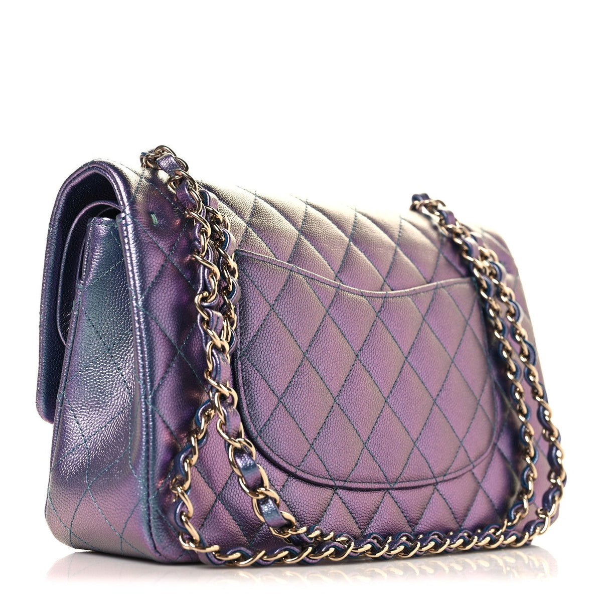 Iridescent Caviar Quilted Medium Double Flap Purple wholesalehk.shop