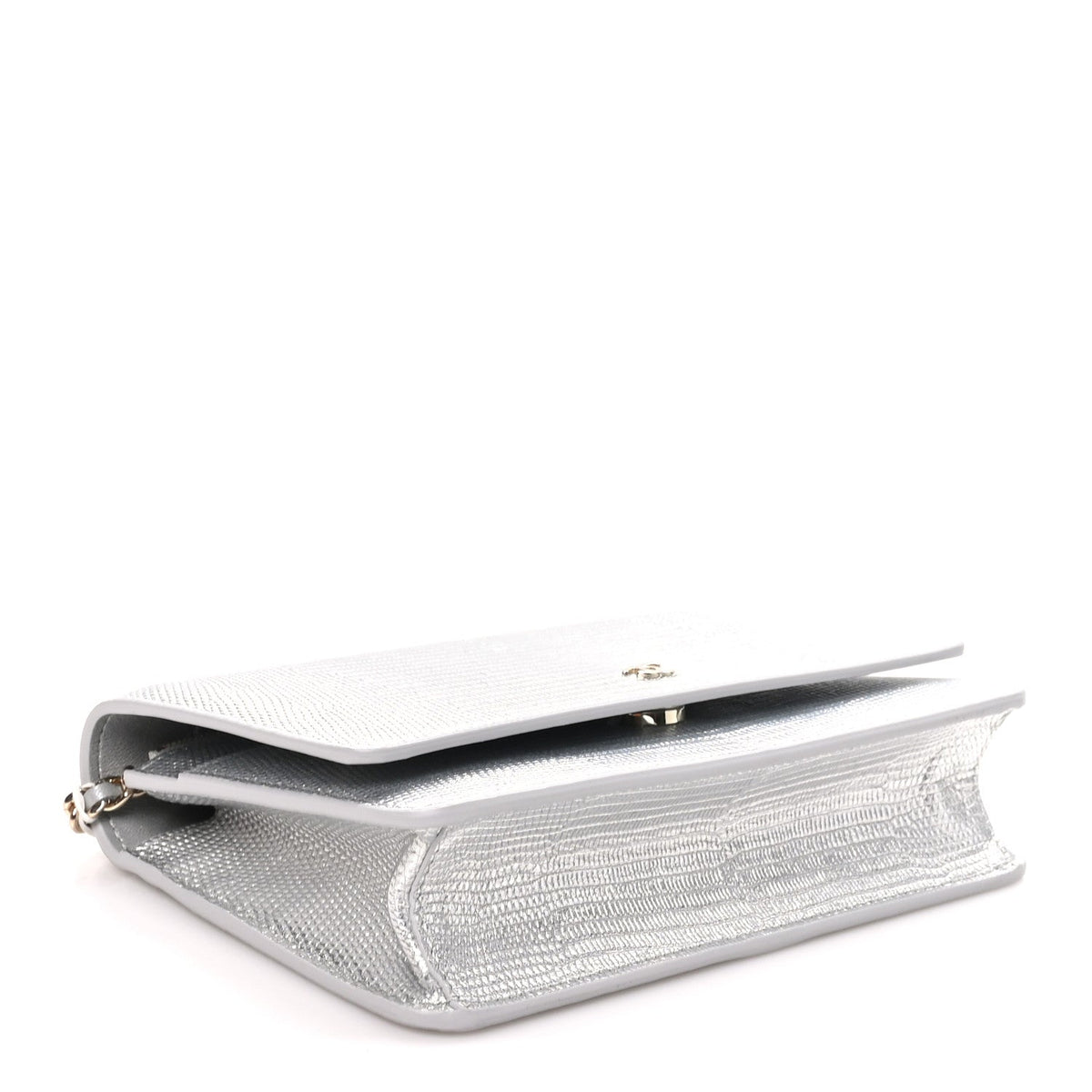 Calfskin Lizard Embossed Wallet on Chain WOC Silver wholesalehk.shop