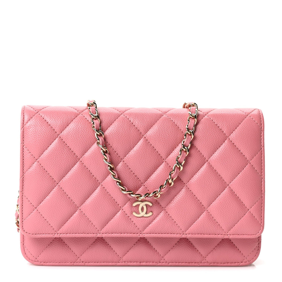 Caviar Quilted Wallet on Chain WOC Light Pink wholesalehk.shop