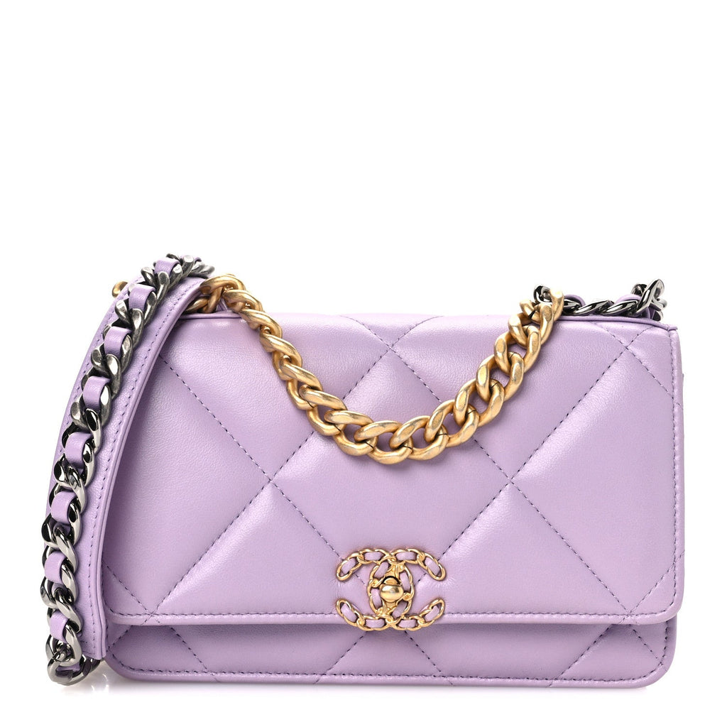 Lambskin Quilted Chanel 19 Wallet On Chain WOC Light Purple wholesalehk.shop