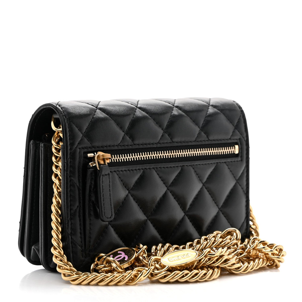 Lambskin Resin Quilted Mini Wallet On Chain WOC Black wholesalehk.shop