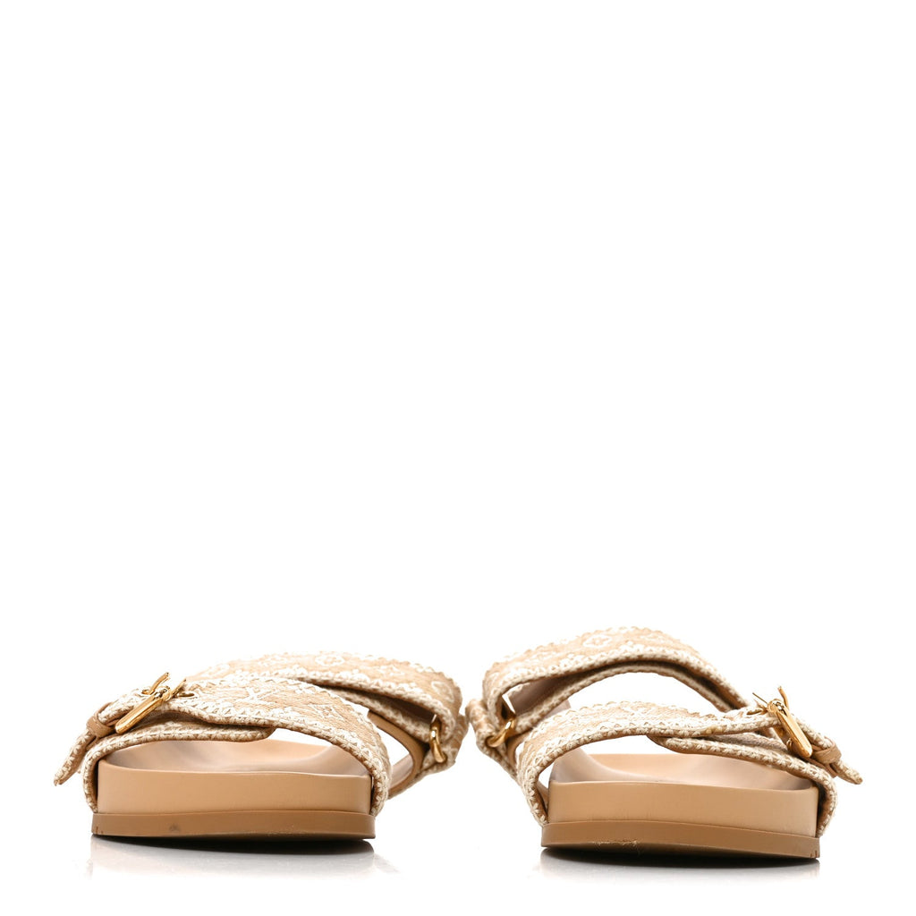 Raffia Monogram Bom Dia Flat Mule Sandals 39 Natural £¨ Direct shipment via from wholesalehk.shop