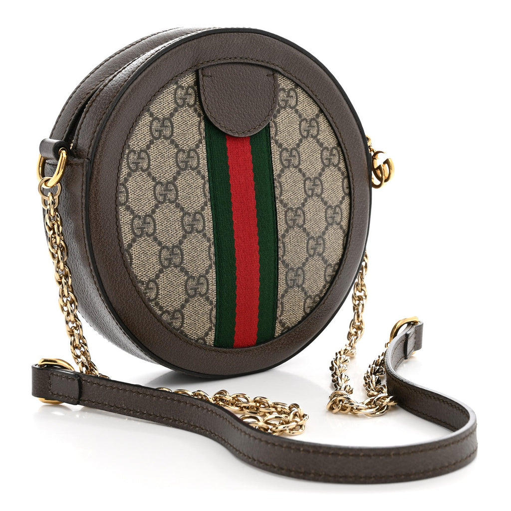 GG Supreme Monogram Web Mini Ophidia Round Shoulder Bag Brown wholesalehk.shop