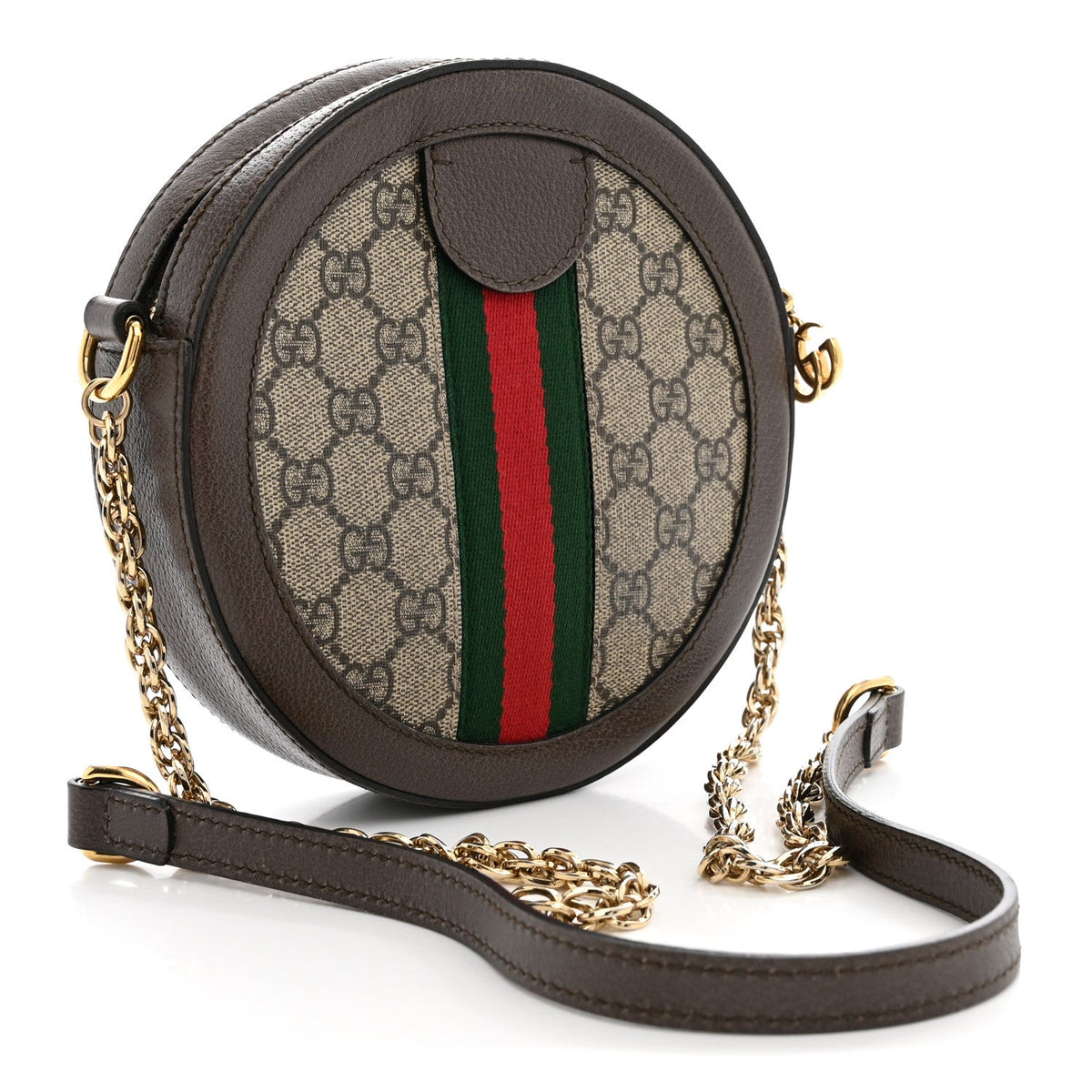GG Supreme Monogram Web Mini Ophidia Round Shoulder Bag Brown wholesalehk.shop