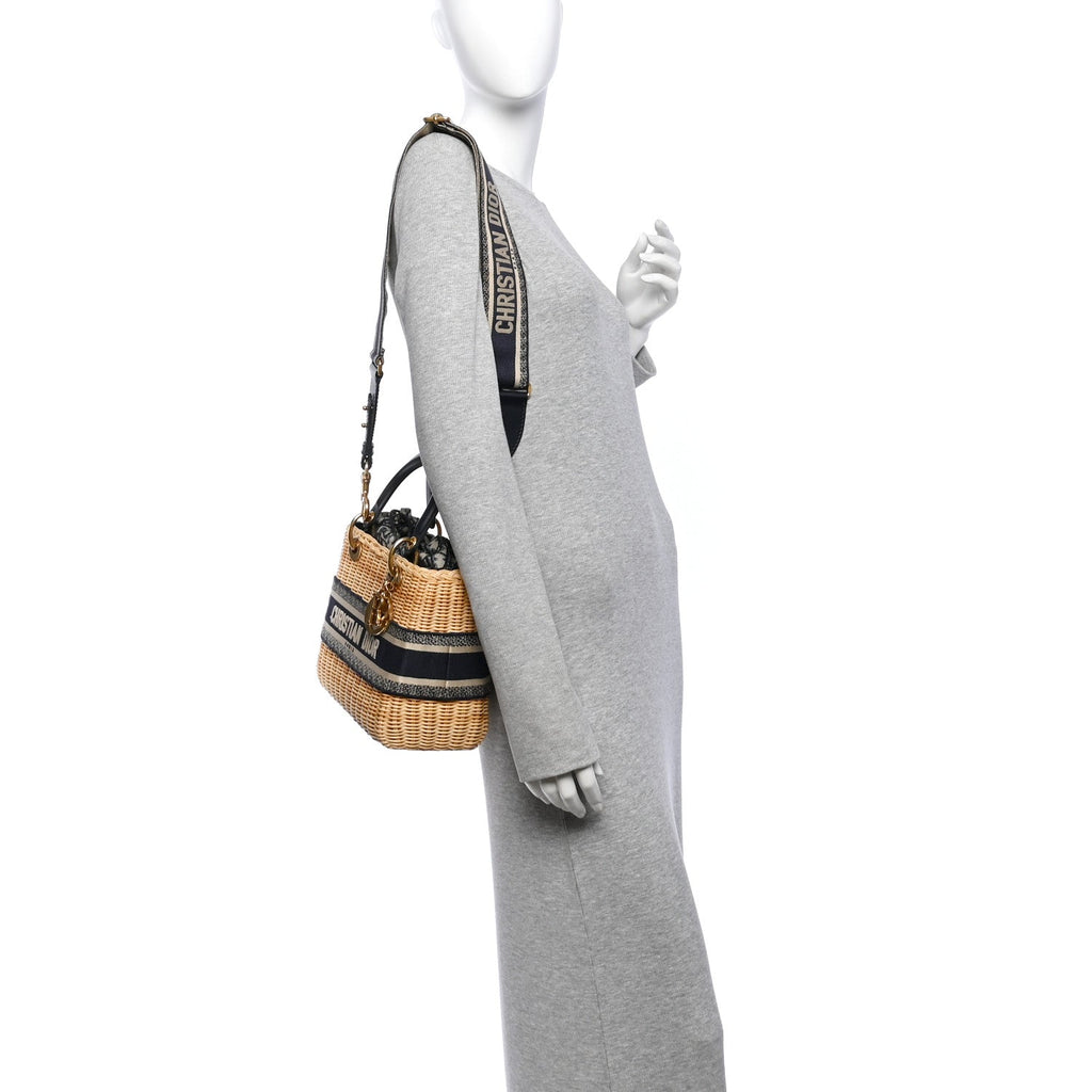 Wicker Oblique Medium Lady Dior Bag Blue wholesalehk.shop