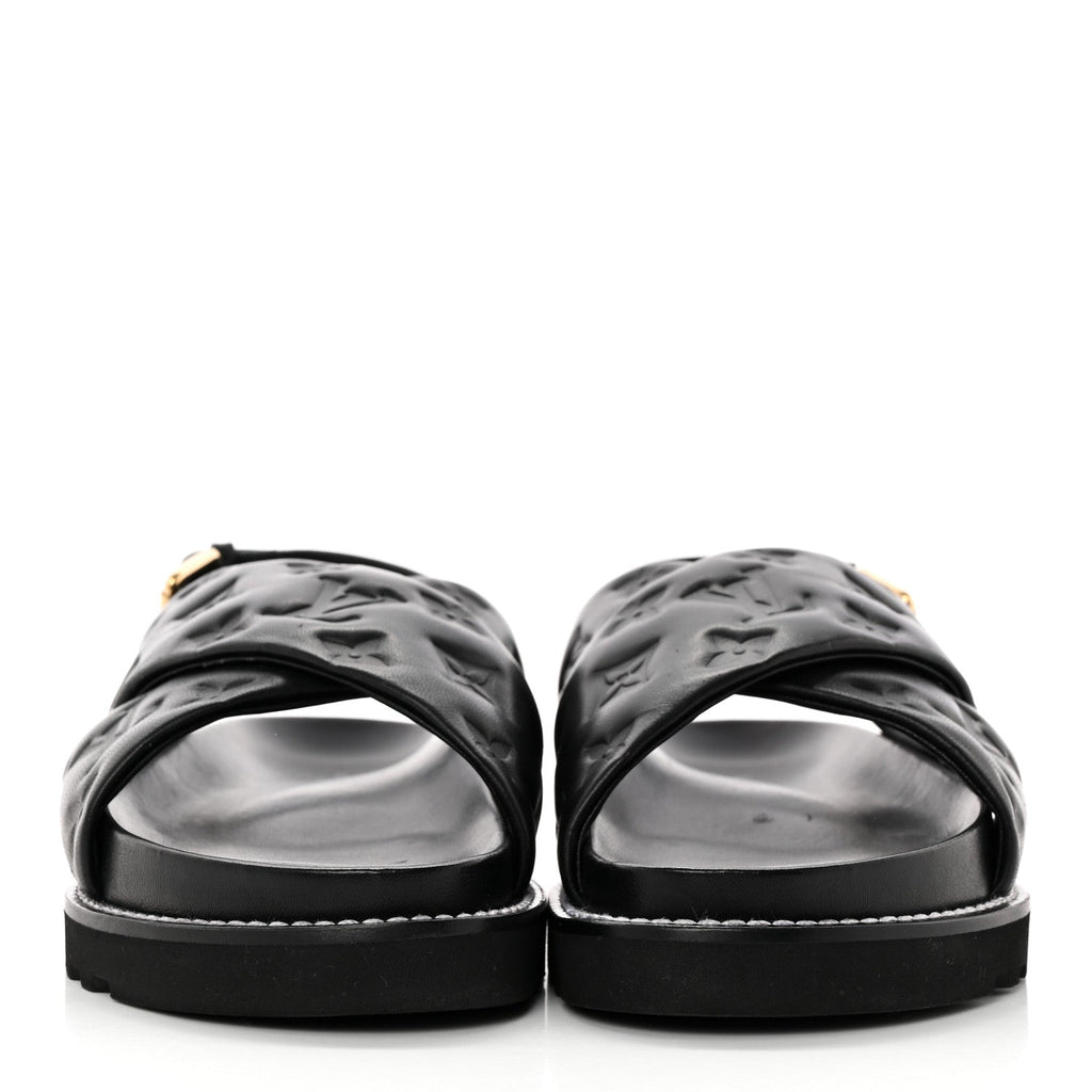 Lambskin Monogram Embossed Paseo Flat Comfort Sandals 39 Black £¨ Direct shipment via from wholesalehk.shop