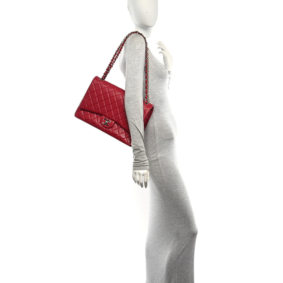 Caviar Quilted Maxi Double Flap Dark Red wholesalehk.shop