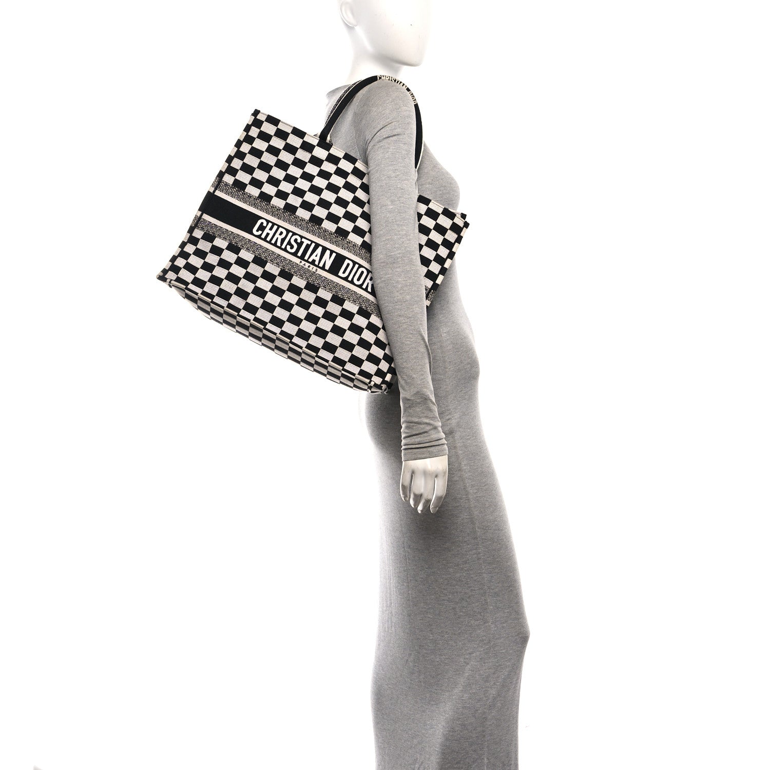 Canvas Embroidered Checkered Book Tote Black White £¨ Direct shipment via from wholesalehk.shop