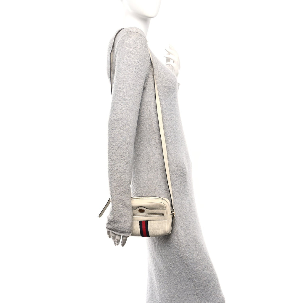Textured Dollar Calfskin Web Mini Ophidia Shoulder Bag Mystic White wholesalehk.shop