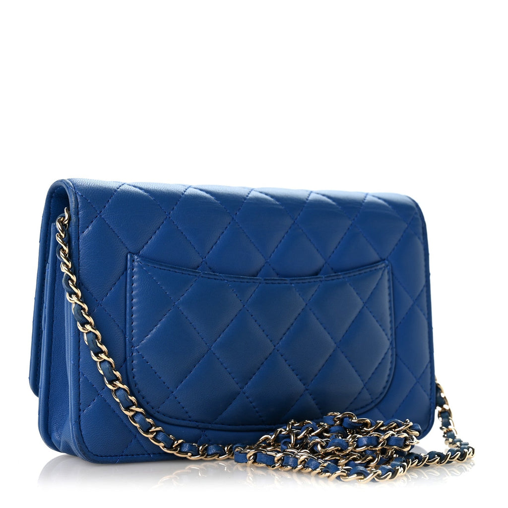 Lambskin Quilted Wallet On Chain WOC Blue wholesalehk.shop