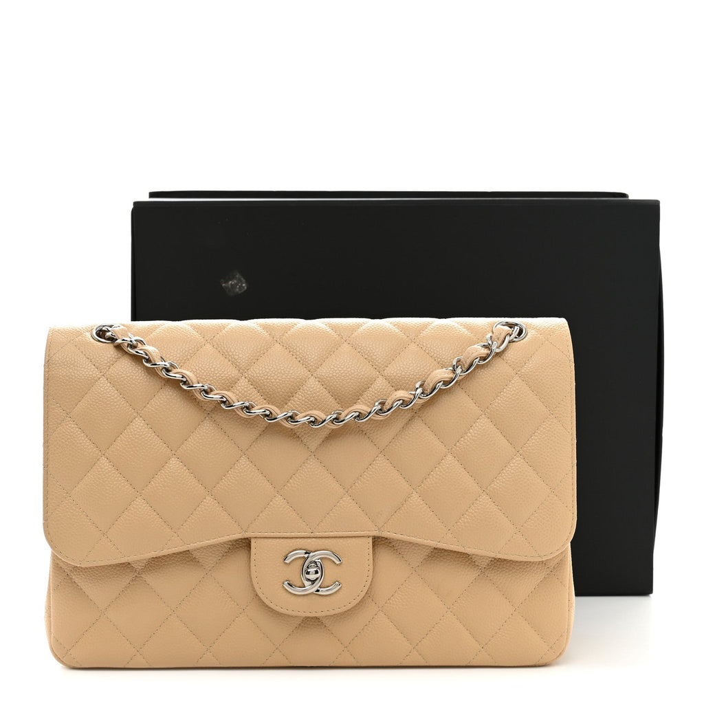 Caviar Quilted Jumbo Double Flap Light Beige wholesalehk.shop
