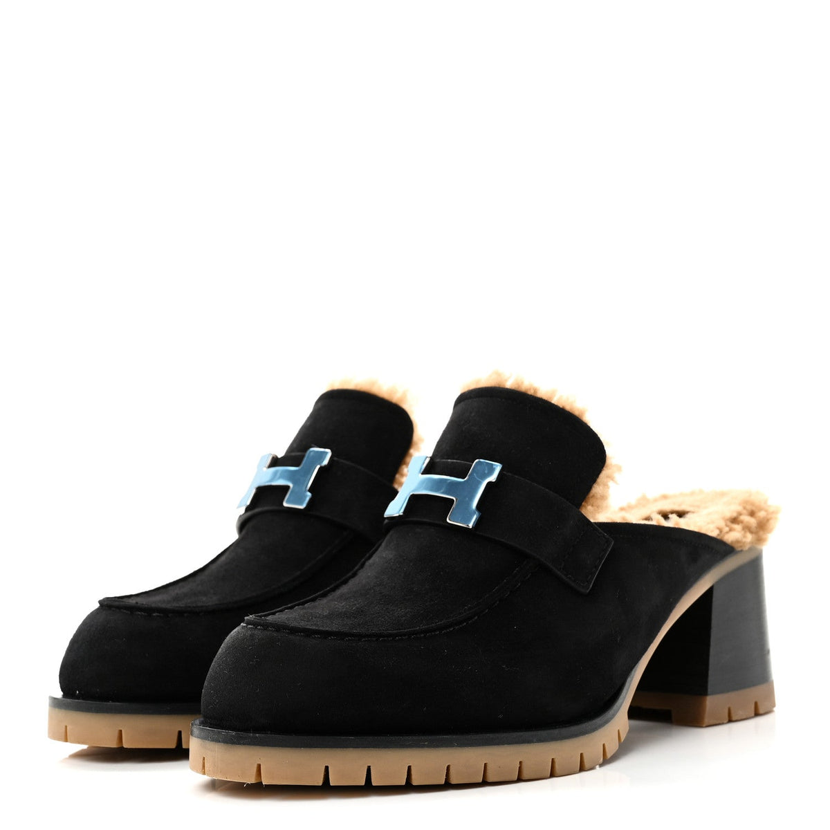 Suede Goatskin Woolskin Flore 60 Mules 36.5 Black Camel wholesalehk.shop