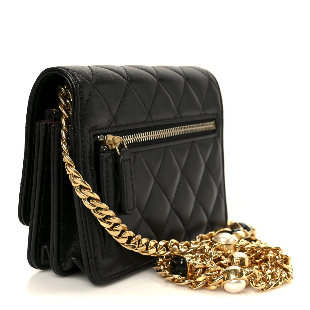 Lambskin Quilted CC Pearl Enamel Clutch on Chain WOC Black wholesalehk.shop