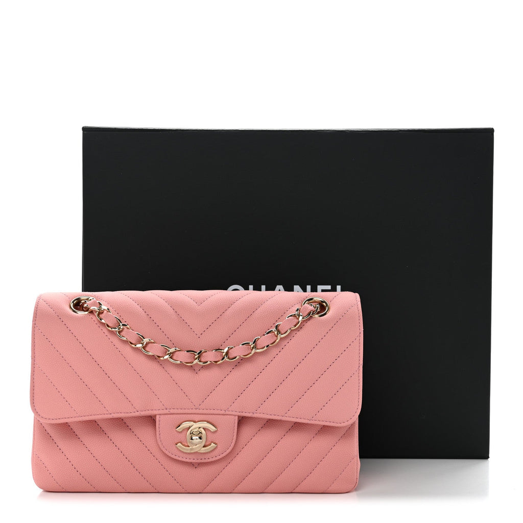 Caviar Chevron Quilted Small Double Flap Pink wholesalehk.shop