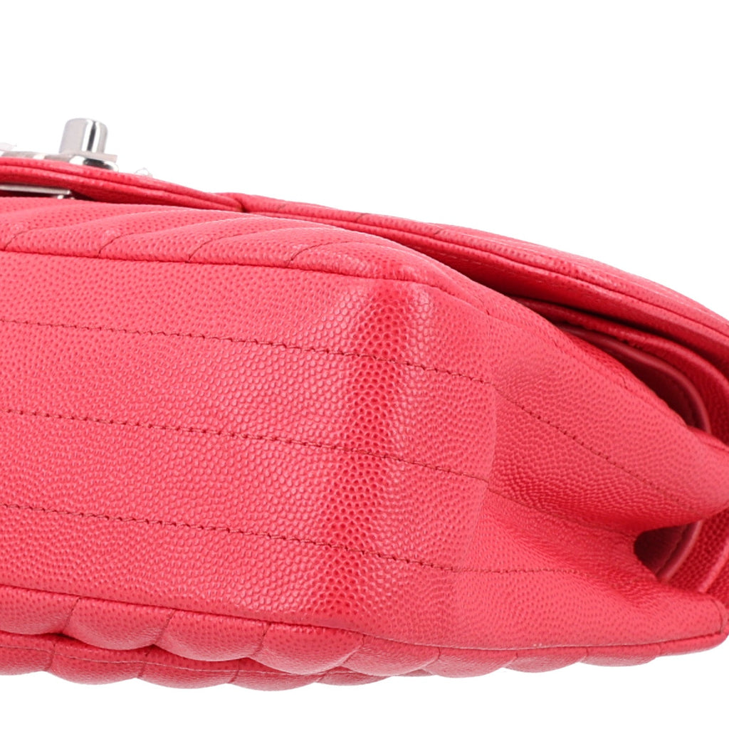 Caviar Chevron Quilted Small Double Flap Dark Pink wholesalehk.shop