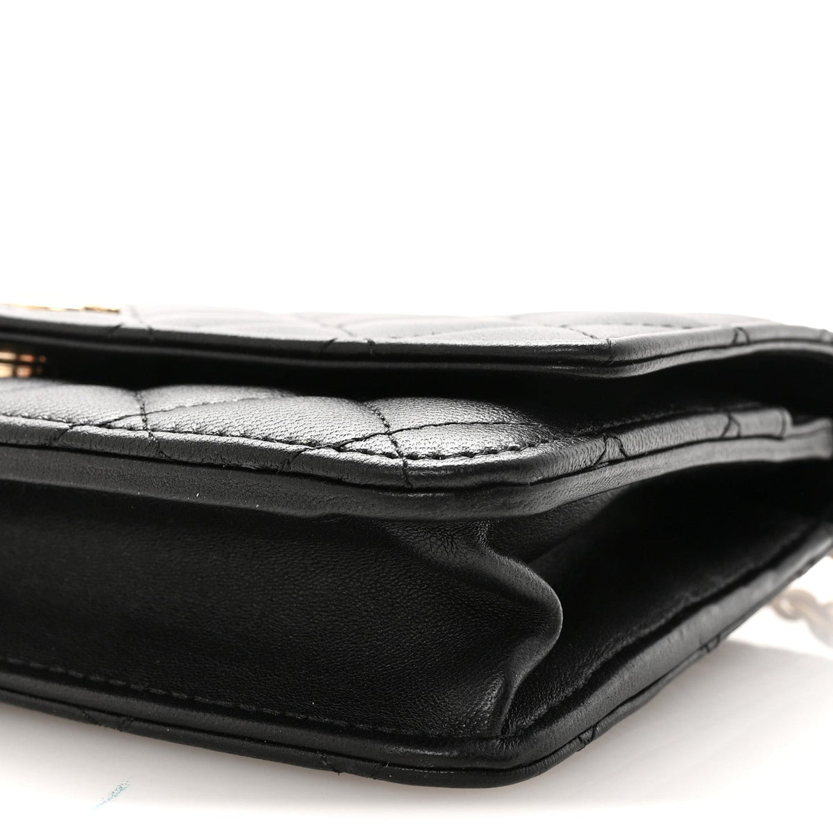 Lambskin Quilted Pearl Wallet On Chain WOC Black wholesalehk.shop