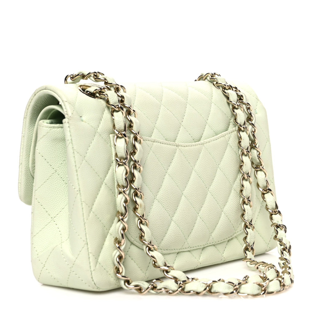 Caviar Quilted Small Double Flap Light Green wholesalehk.shop