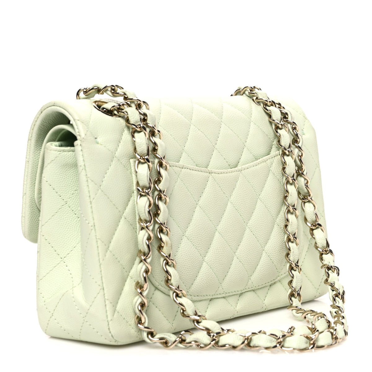 Caviar Quilted Small Double Flap Light Green wholesalehk.shop