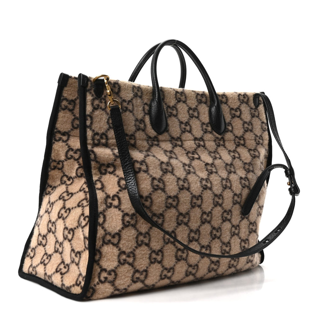 Covered Wool GG Monogram Large Tote Bag Beige Ebony wholesalehk.shop