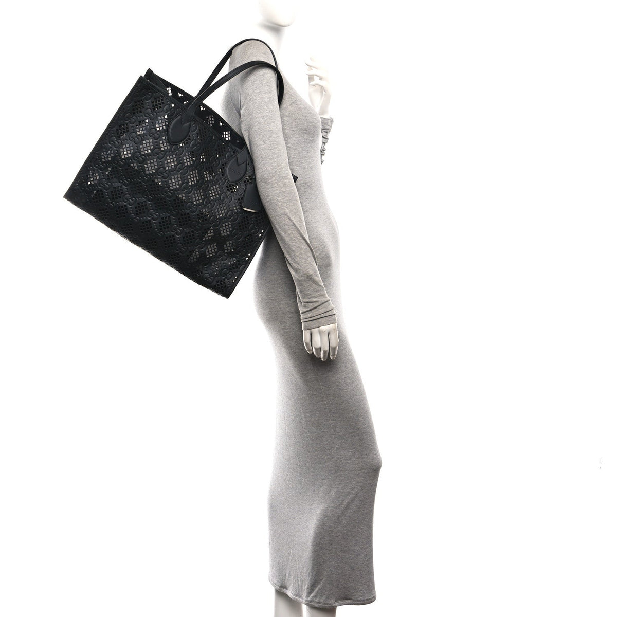 Calfskin GG Monogram Diamond Cut Medium Ophidia Tote Bag Black wholesalehk.shop