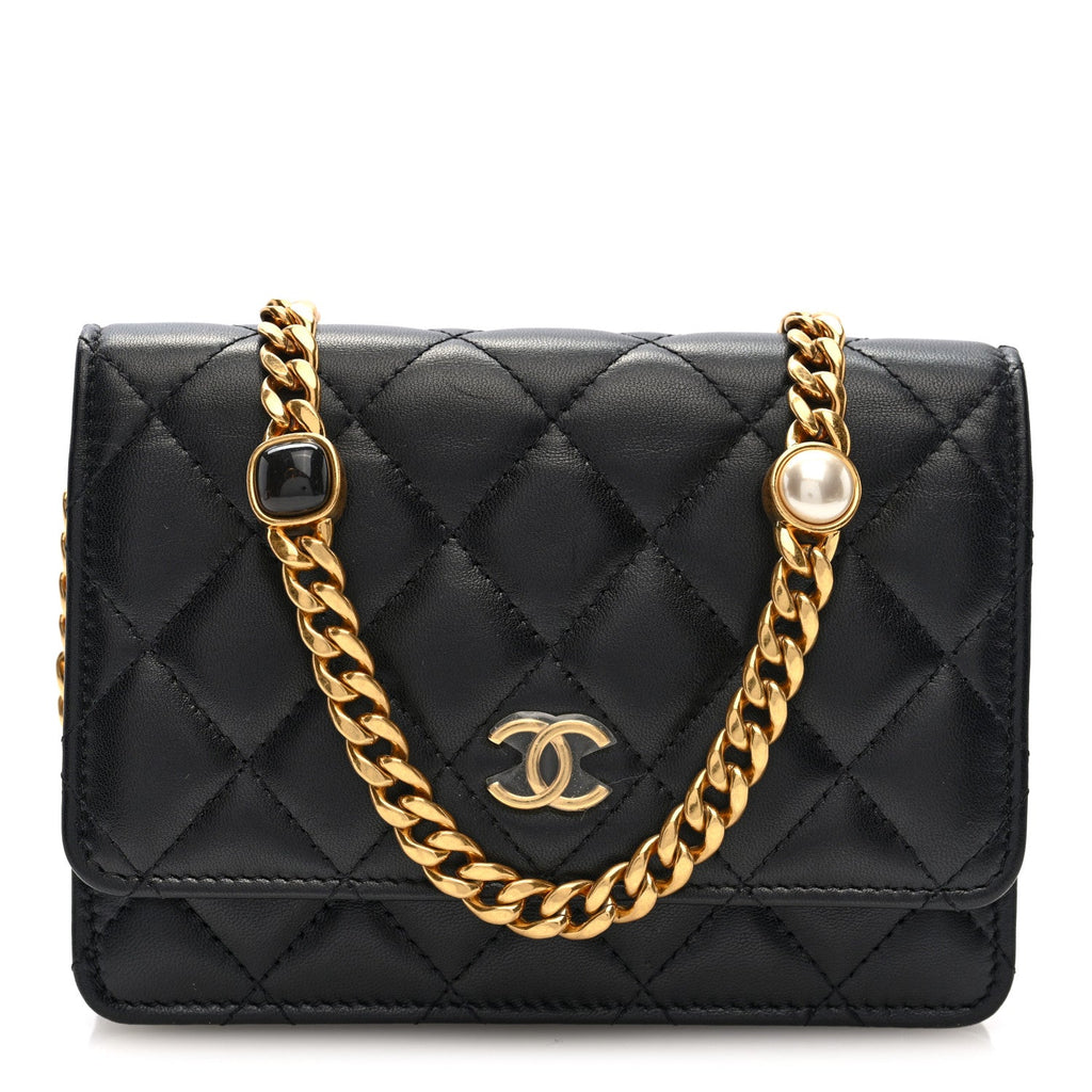 Lambskin Quilted CC Pearl Enamel Clutch on Chain WOC Black wholesalehk.shop