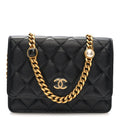 Lambskin Quilted CC Pearl Enamel Clutch on Chain WOC Black wholesalehk.shop