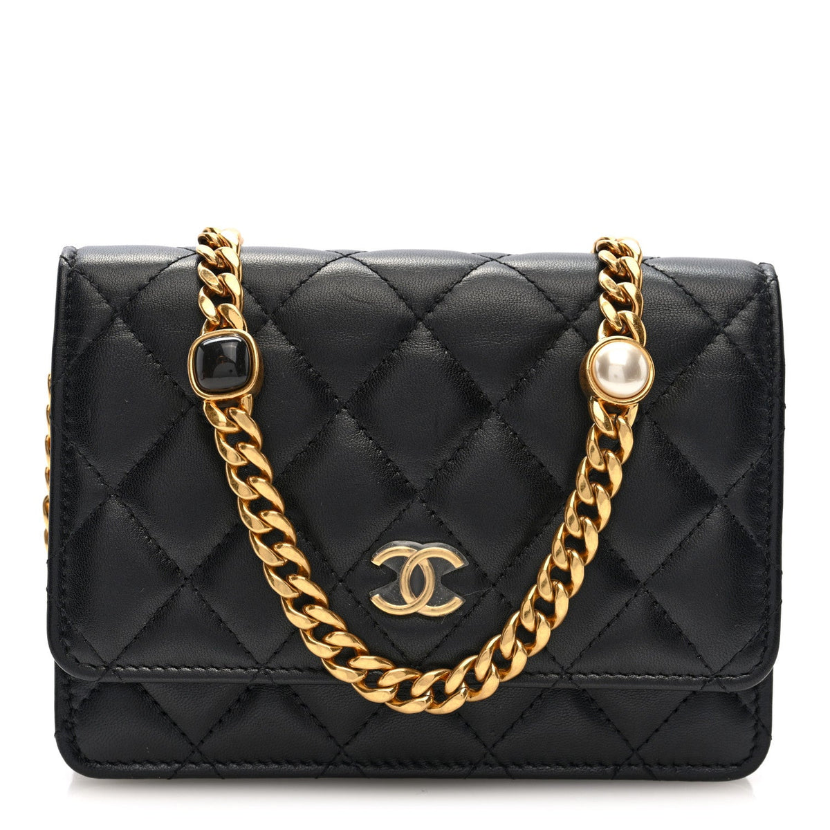 Lambskin Quilted CC Pearl Enamel Clutch on Chain WOC Black wholesalehk.shop