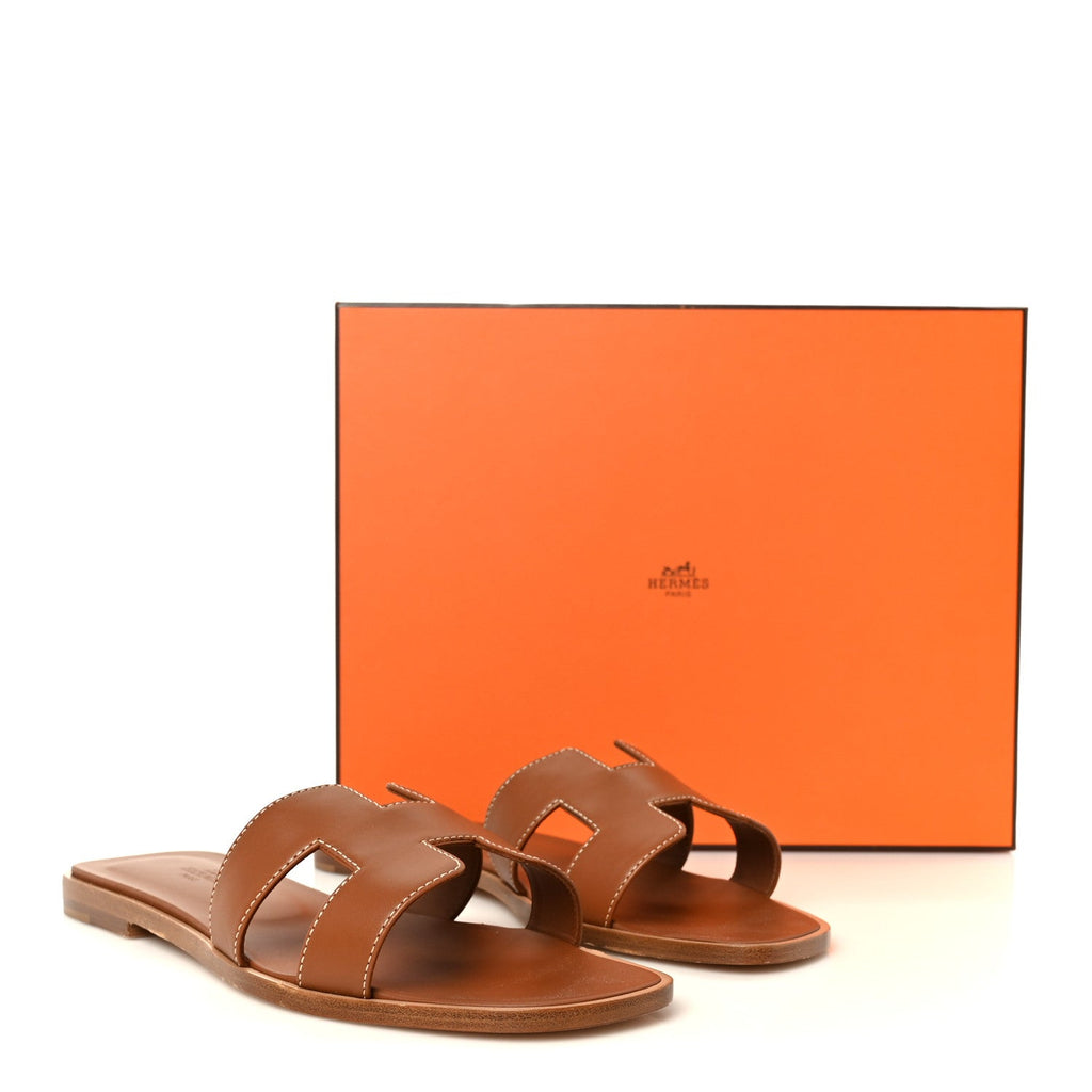 Box Calfskin Oran Sandals 37.5 Gold wholesalehk.shop