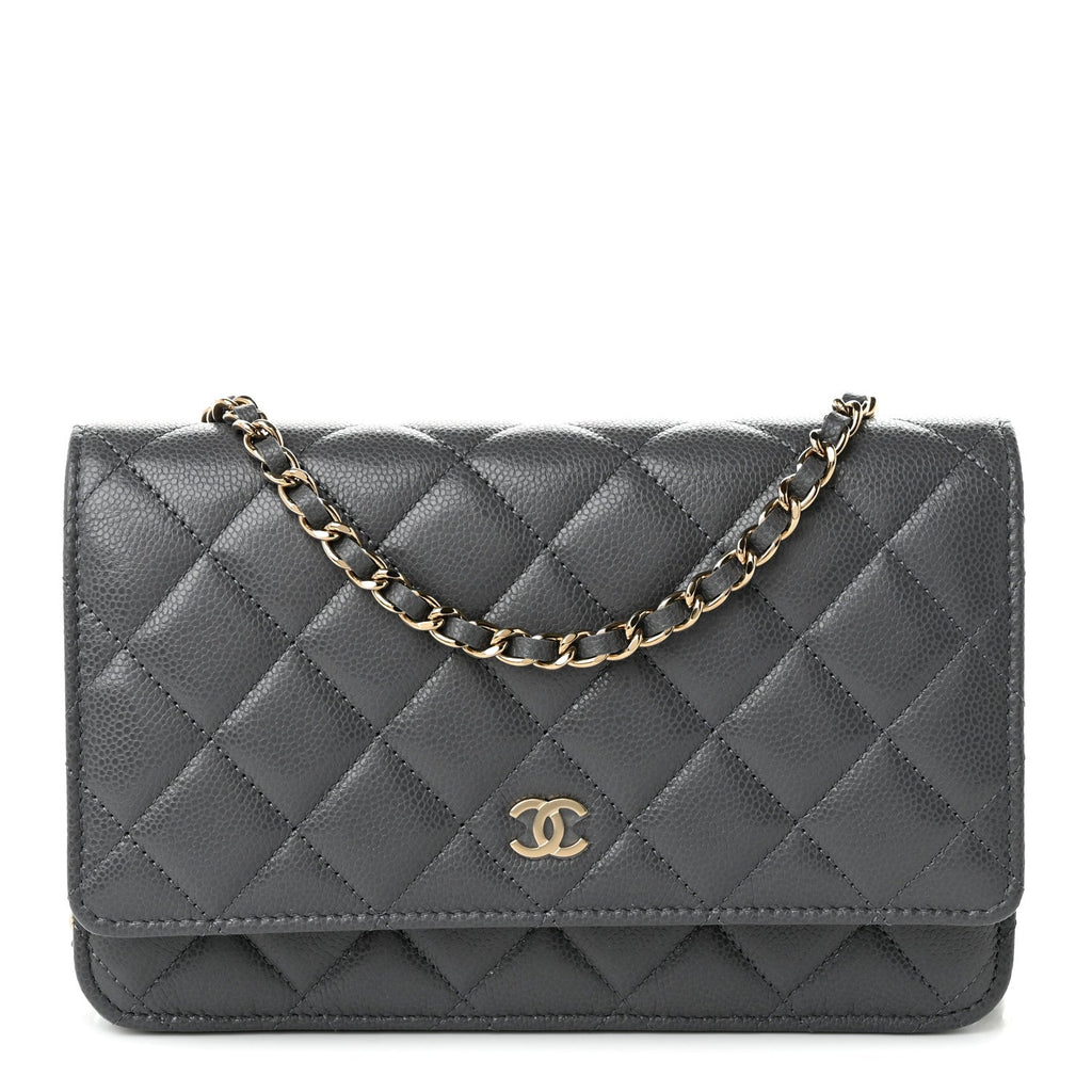 Caviar Quilted Wallet on Chain WOC Grey wholesalehk.shop