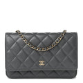 Caviar Quilted Wallet on Chain WOC Grey wholesalehk.shop