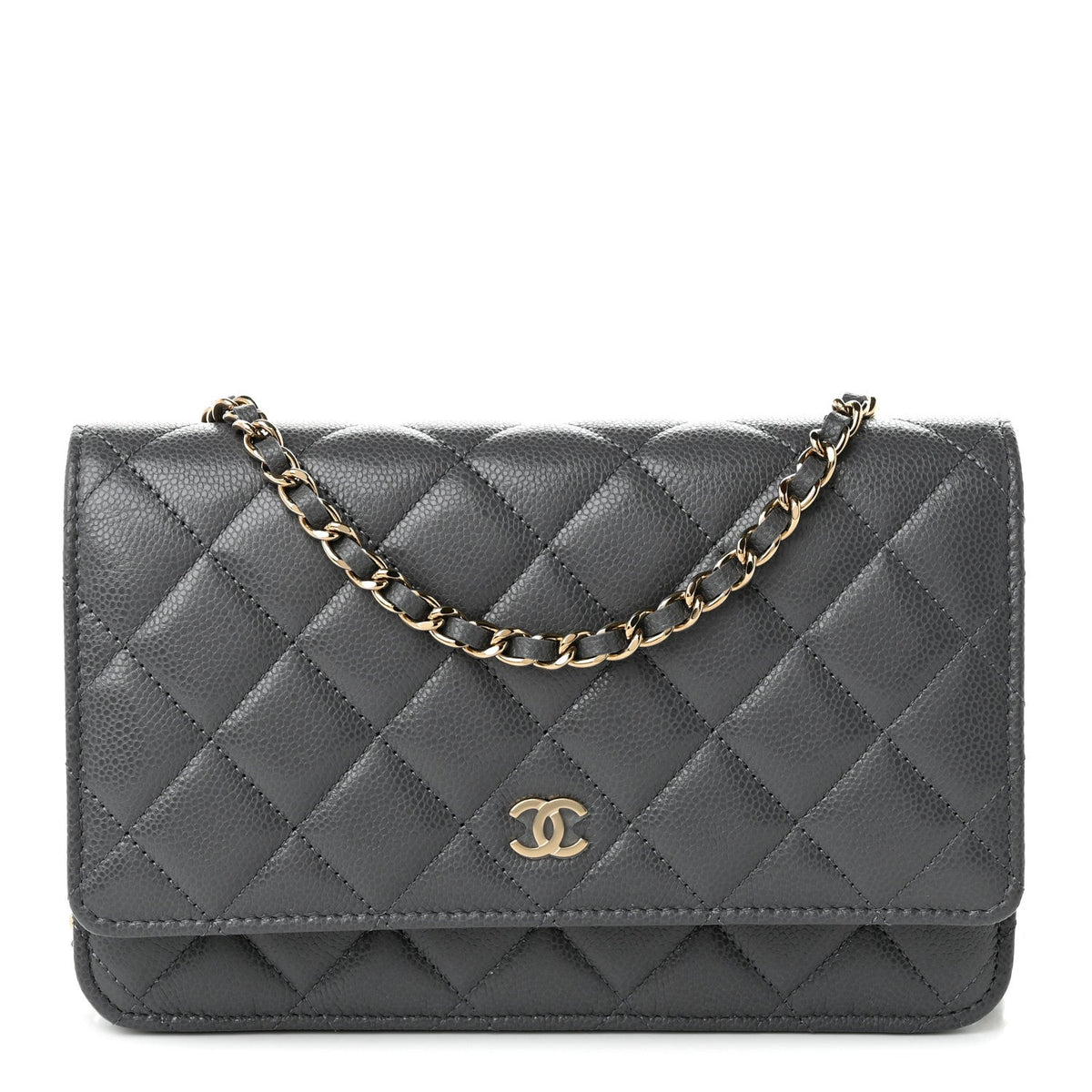 Caviar Quilted Wallet on Chain WOC Grey wholesalehk.shop