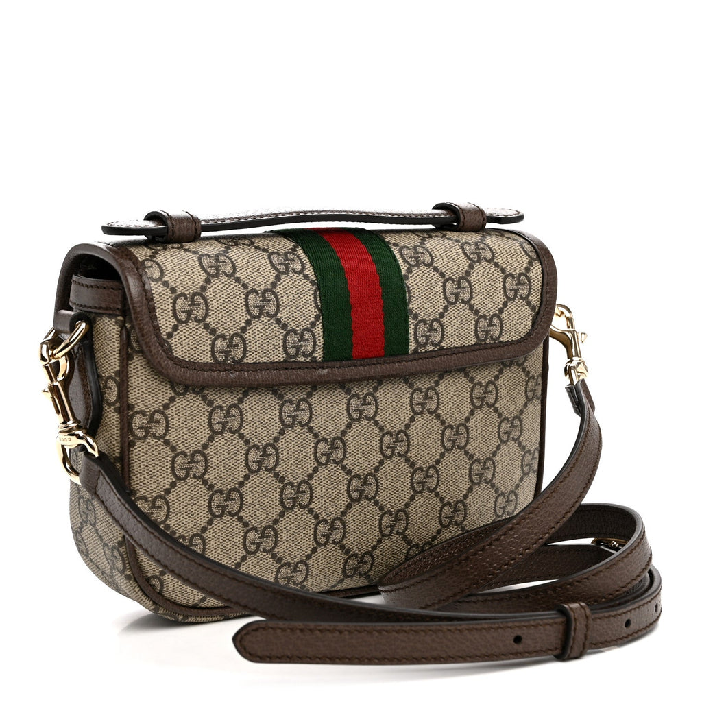 GG Supreme Monogram Textured Dollar Calfskin Small Ophidia Top Handle Shoulder Bag Beige Brown wholesalehk.shop