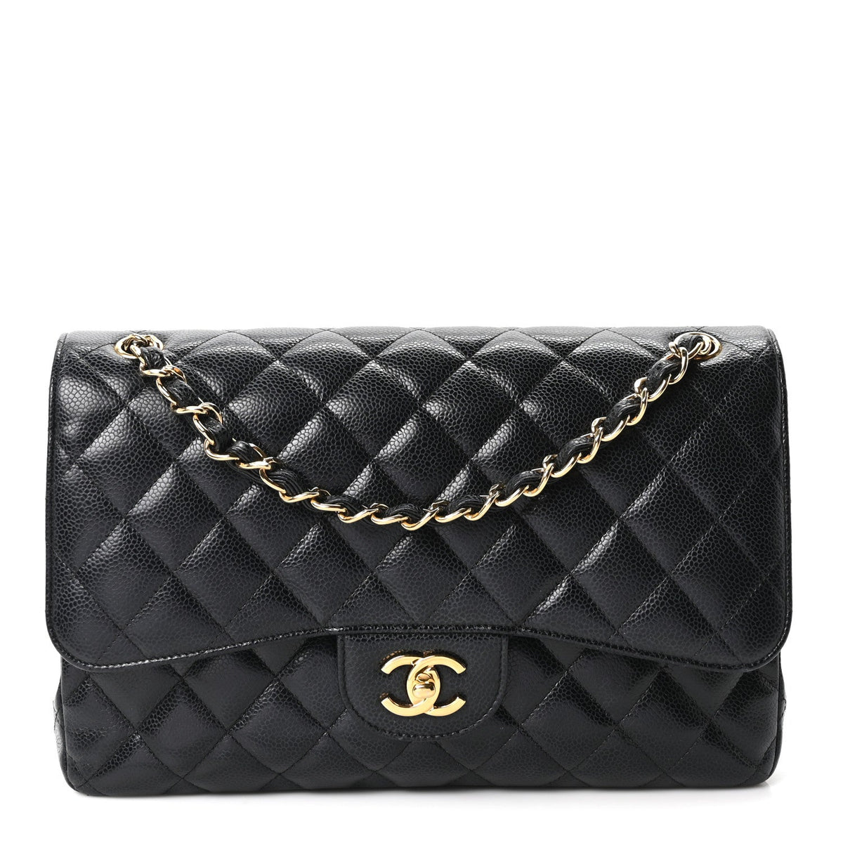 Caviar Quilted Jumbo Double Flap Black wholesalehk.shop