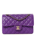 Caviar Quilted Small Double Flap Purple wholesalehk.shop