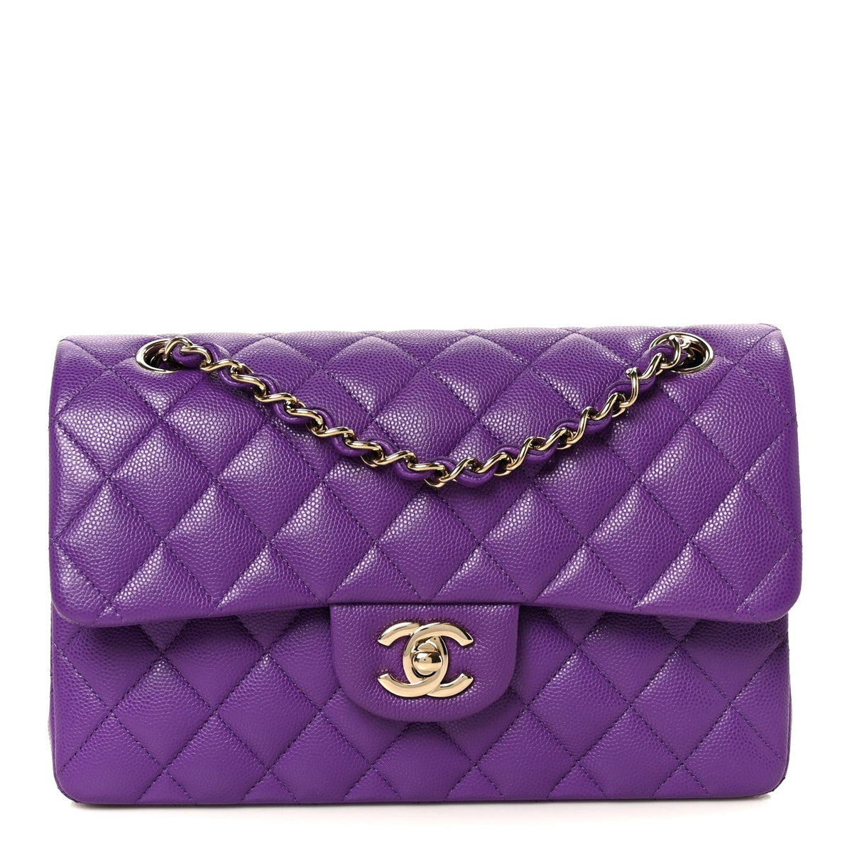 Caviar Quilted Small Double Flap Purple wholesalehk.shop