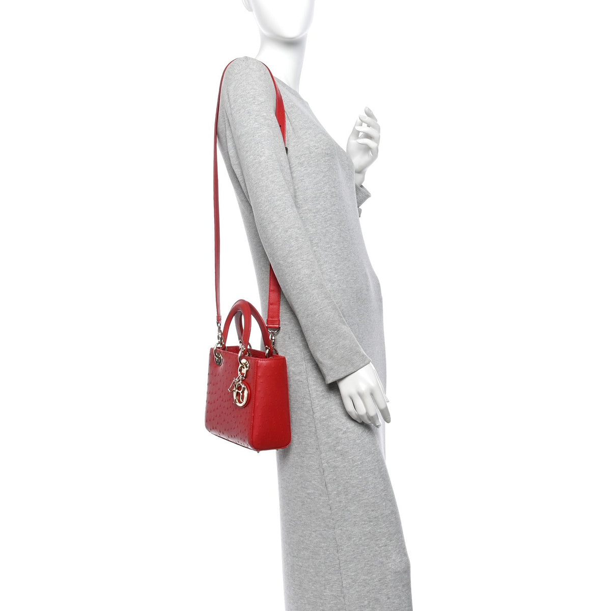 Ostrich Small Lady Dior Red wholesalehk.shop